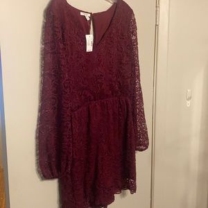 Dark red lace romper